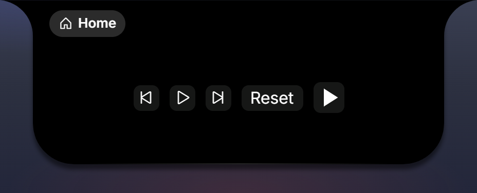 Transport buttons, a text button, and a custom-glyph button