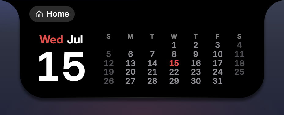 The date widget: a seven-column month grid