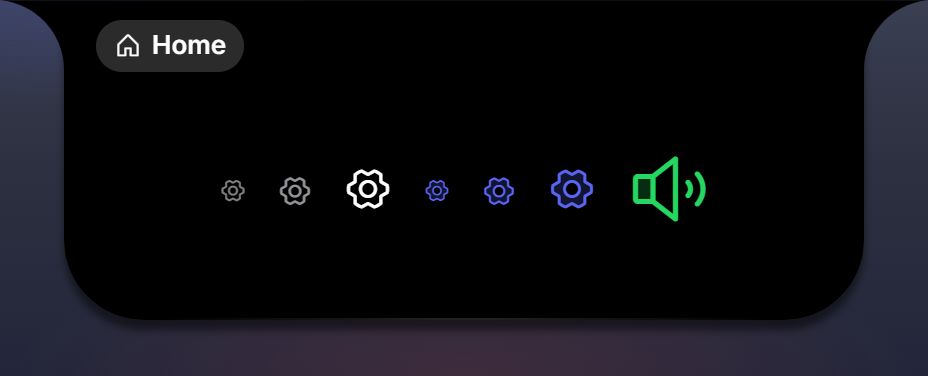 Icons in three sizes, line and duotone, and a large green speaker