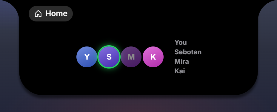 A facepile of four avatars with a speaking ring, and a column list of names