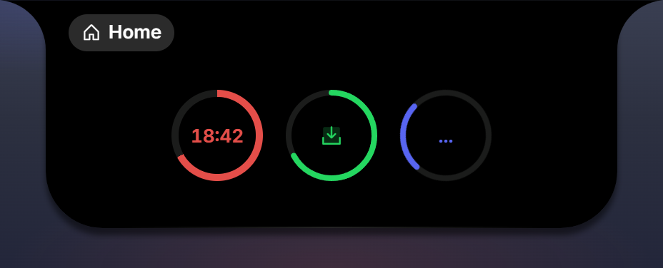 A conic ring with a countdown, a stroke ring with an icon, and an indeterminate ring